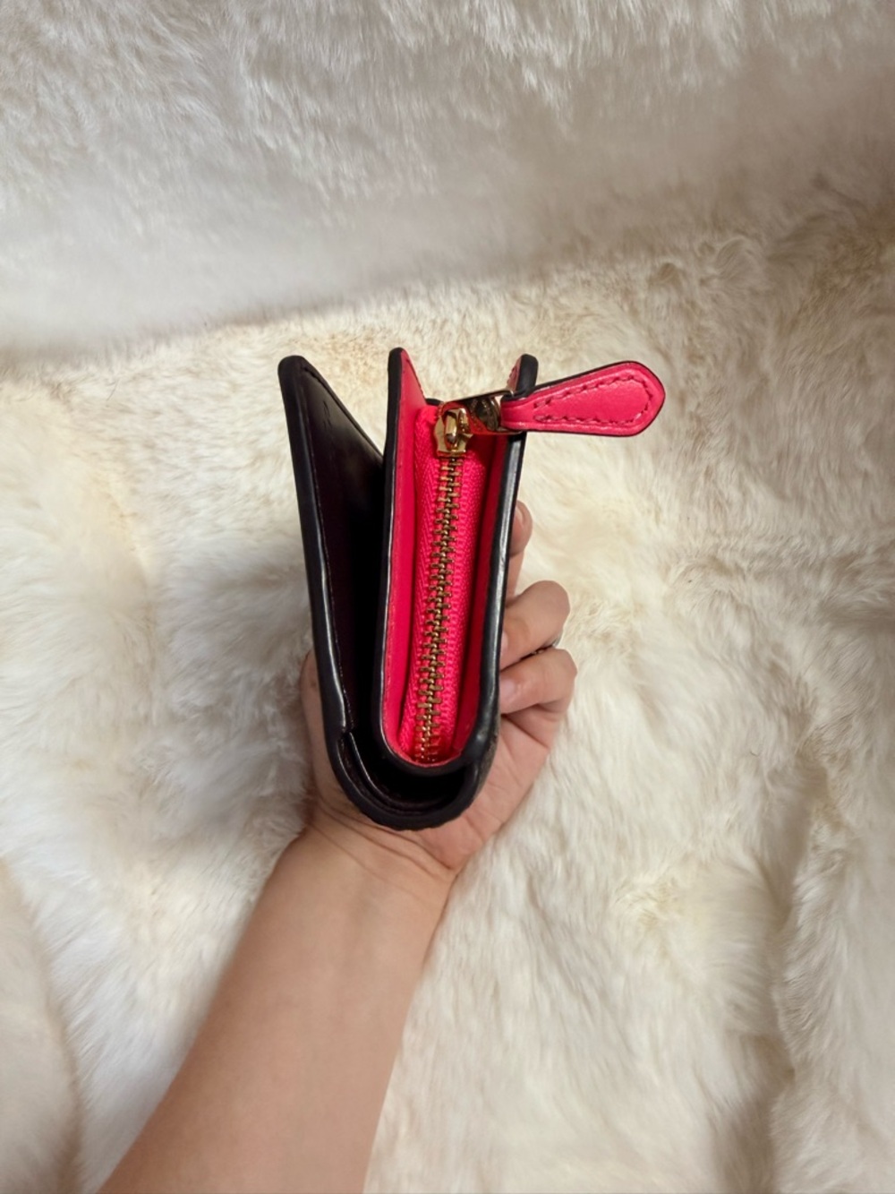 Coach Black Signature Compact Wallet with Pink Snap Tab - Picture 11 of 13